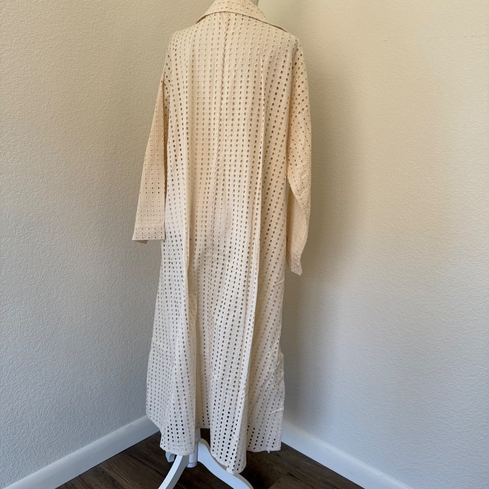 Anthropologie Eyelet Duster Cardigan Womens OS Beige Cotton Longline Open Front - Picture 7 of 7